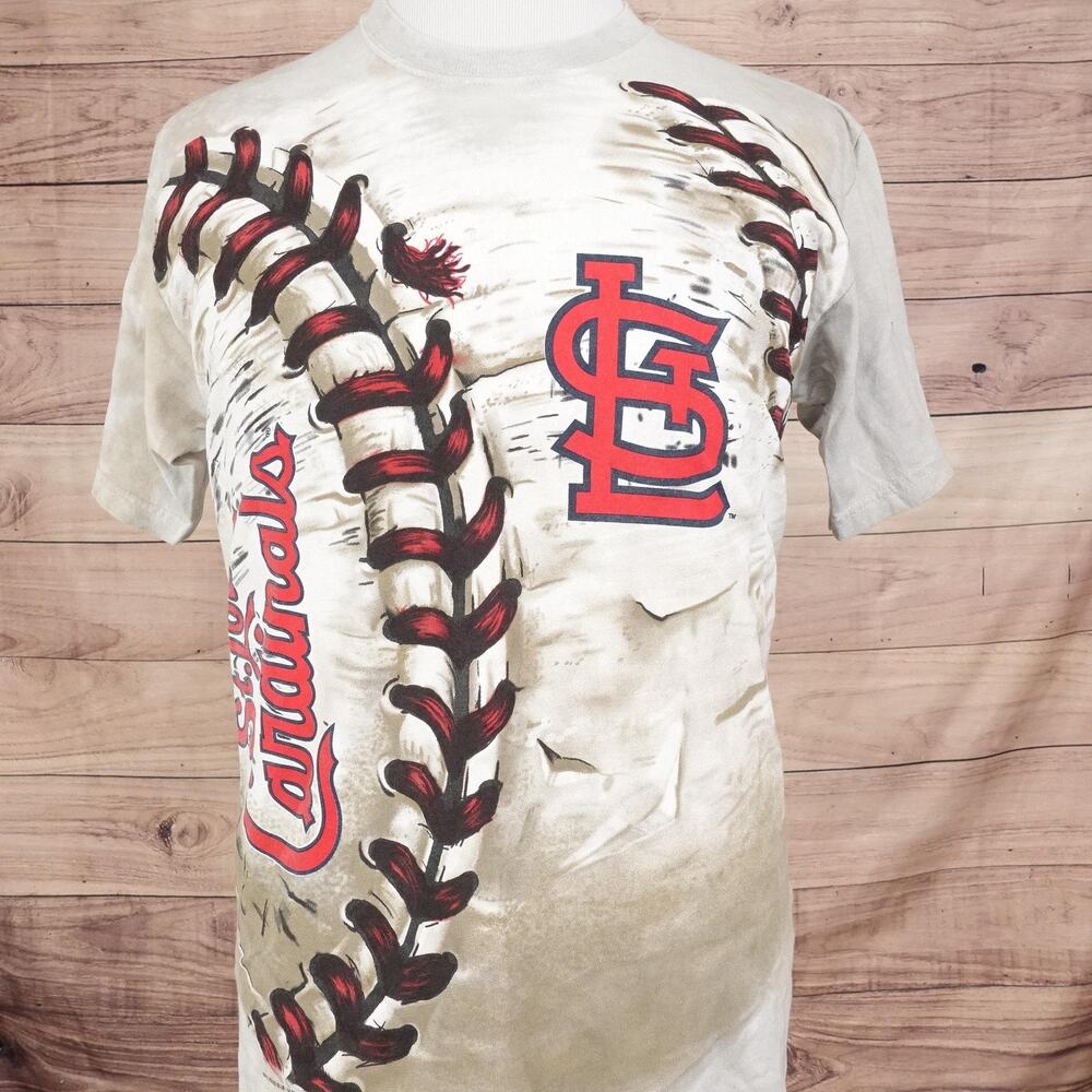 St. Louis Cardinals Shirt SZ M Red Baseball All Over Print AOP 2014 Liquid Blue